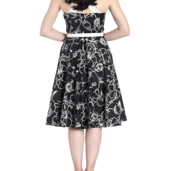 Hell Bunny nautical sailor anchor swing dress black and cream L - Picture 2 of 14